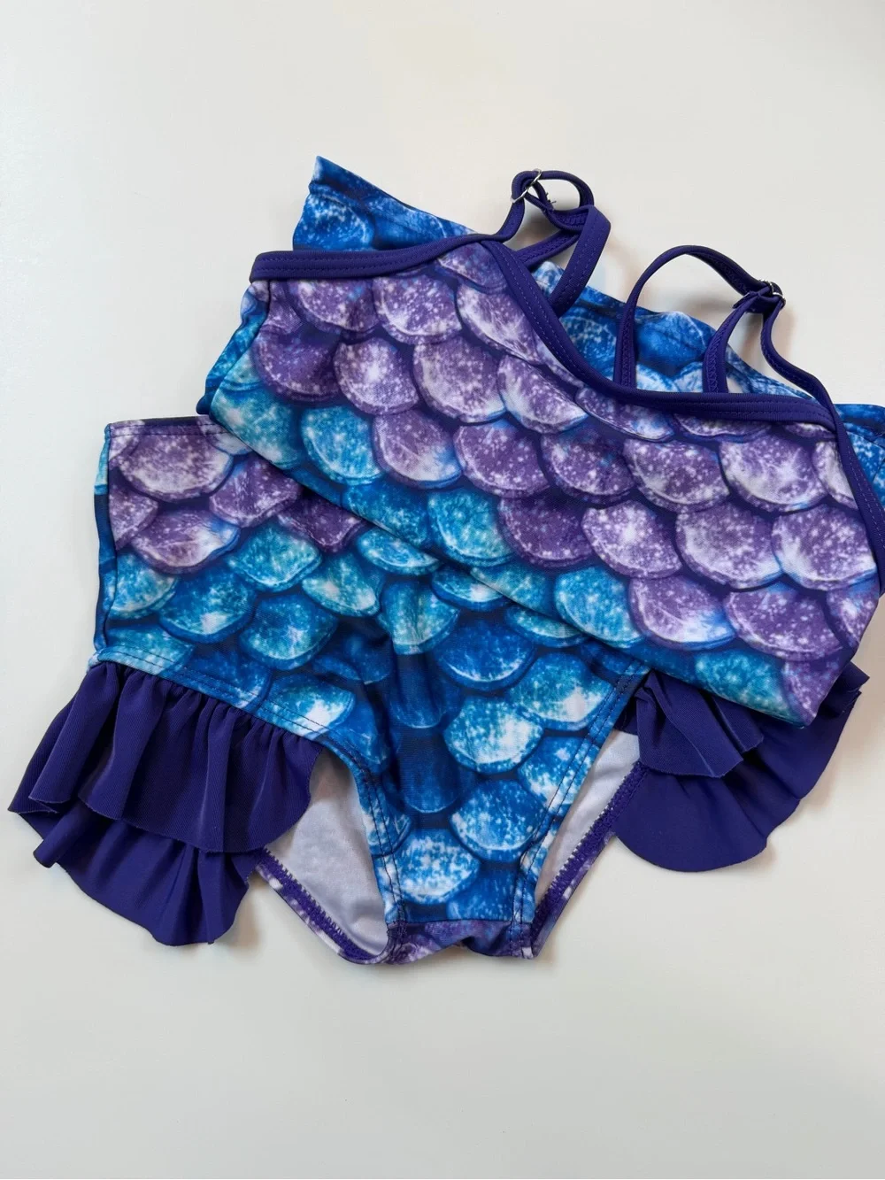 Girls Mermaid Scale Tankini Set in Purple & Blue